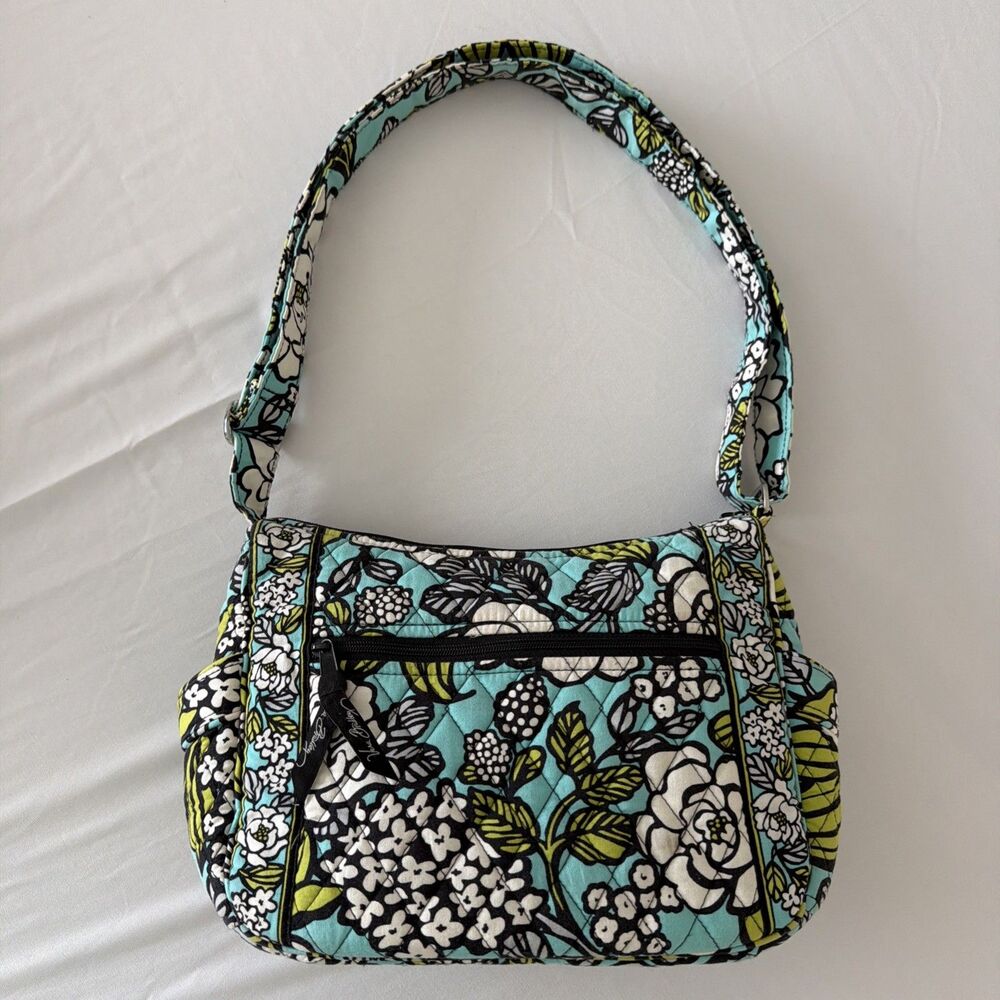 Vera Bradley Island Blooms Quilted Crossbody Bag Turquoise Floral Adjustable EUC